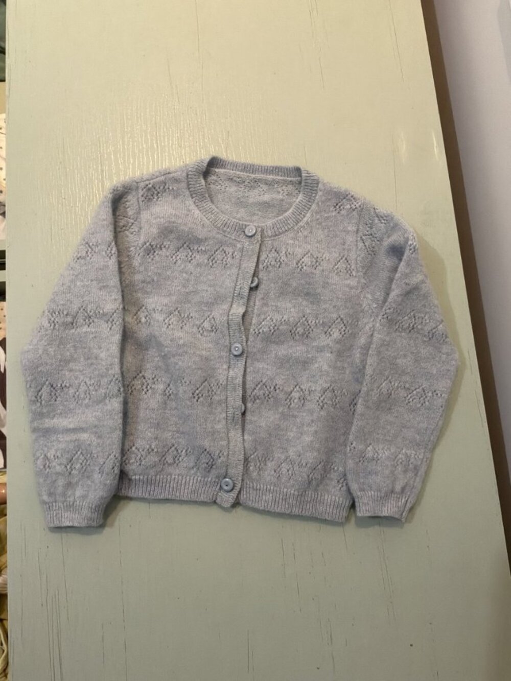 Pointelle Knit Cardigan Blue-Gray 12M